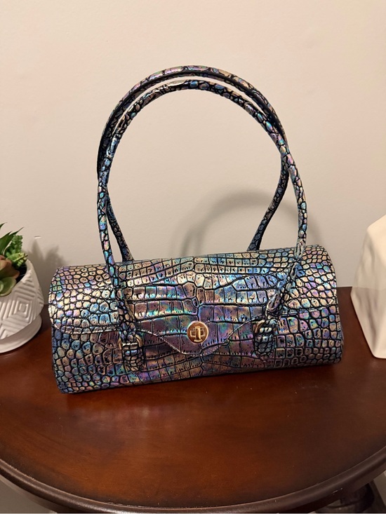Brahmin Handbags - Brahmin Iridescent Croc-Embossed Dayan Shoulder Bag - Black Galaxia
